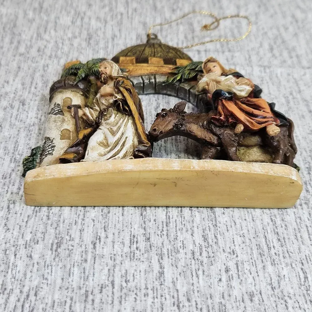 VTG Christmas Ornament Holy Family Flight From Egypt Nativity Resin Baby Jesus